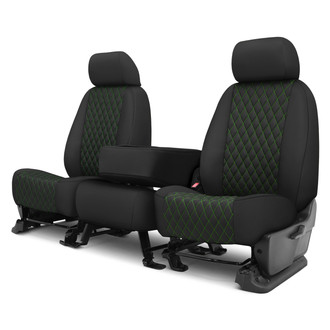 CalTrend® - Diamond Quilted 1st Row Black & Green Stitching Custom Seat Covers