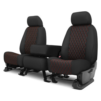 CalTrend® - Diamond Quilted 1st Row Black & Red Stitching Custom Seat Covers