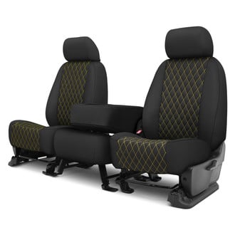 CalTrend® - Diamond Quilted 1st Row Black & Yellow Stitching Custom Seat Covers