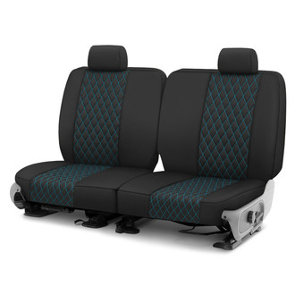 CalTrend® - Diamond Quilted 2nd Row Black & Electric Blue Stitching Custom Seat Covers