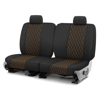 CalTrend® - Diamond Quilted 2nd Row Black & Orange Stitching Custom Seat Covers