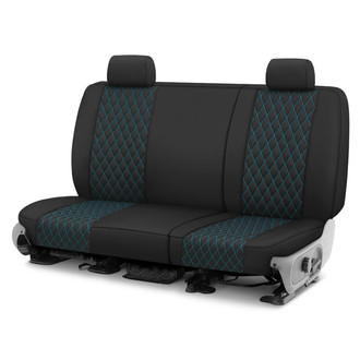 CalTrend® - Diamond Quilted 2nd Row Black & Electric Blue Stitching Custom Seat Covers