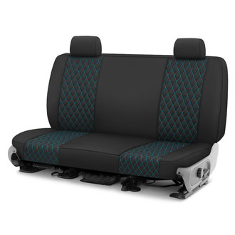 CalTrend® - Diamond Quilted 3rd Row Black & Electric Blue Stitching Custom Seat Covers