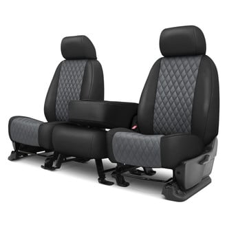 CalTrend® - Faux Leather Diamond Shield Quilted 1st Row Black & Charcoal Custom Seat Covers