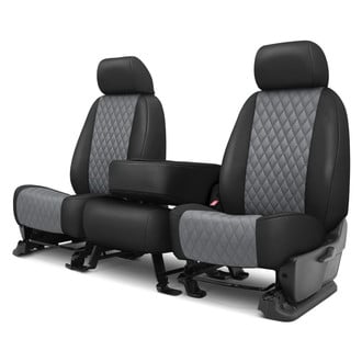 CalTrend® - Faux Leather Diamond Shield Quilted 1st Row Black & Light Gray Custom Seat Covers