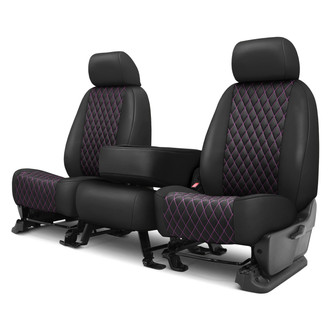 CalTrend® - Faux Leather Diamond Shield Quilted 1st Row Black & Pink Stitching Custom Seat Covers