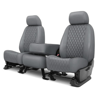 CalTrend® - Faux Leather Diamond Shield Quilted 1st Row Light Gray Custom Seat Covers