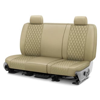 CalTrend® - Faux Leather Diamond Shield Quilted 2nd Row Beige Custom Seat Covers