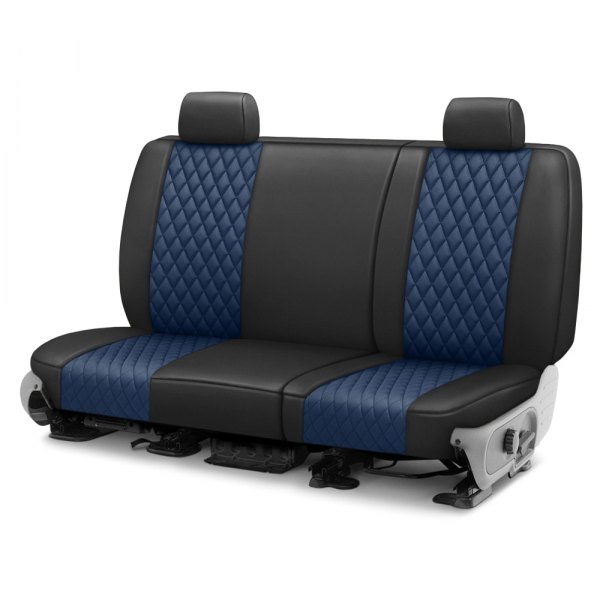  CalTrend® - Faux Leather Diamond Shield Quilted 3rd Row Black & Blue Custom Seat Covers