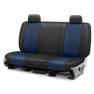 CalTrend® - Faux Leather Diamond Shield Quilted 2nd Row Black & Blue Custom Seat Covers