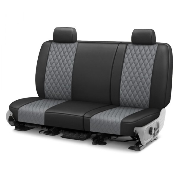  CalTrend® - Faux Leather Diamond Shield Quilted 3rd Row Black & Light Gray Custom Seat Covers