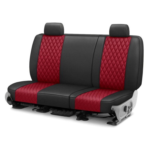  CalTrend® - Faux Leather Diamond Shield Quilted 3rd Row Black & Red Custom Seat Covers