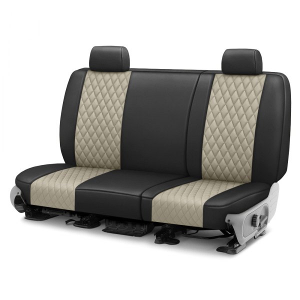  CalTrend® - Faux Leather Diamond Shield Quilted 3rd Row Black & Sandstone Custom Seat Covers