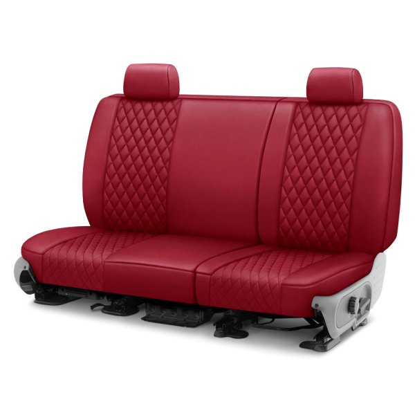  CalTrend® - Faux Leather Diamond Shield Quilted 3rd Row Red Custom Seat Covers