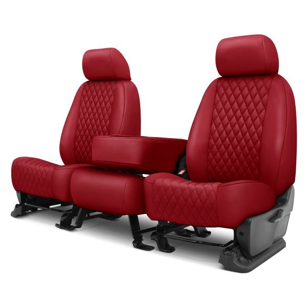  CalTrend® - Faux Leather Diamond Shield Quilted 1st Row Red Custom Seat Covers