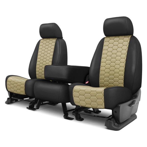  CalTrend® - Faux Leather Hex Quilted 1st Row Black & Beige Custom Seat Covers