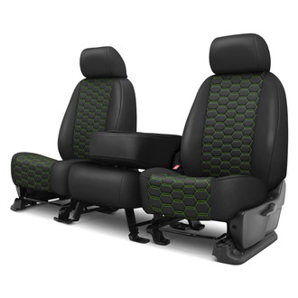 CalTrend® - Faux Leather Hex Quilted 1st Row Black & Green Stitching Custom Seat Covers