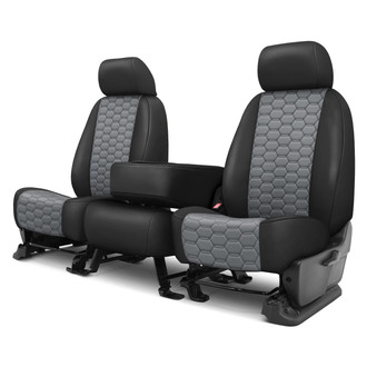 CalTrend® - Faux Leather Hex Quilted 1st Row Black & Light Gray Custom Seat Covers