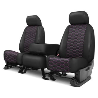CalTrend® - Faux Leather Hex Quilted 1st Row Black & Pink Stitching Custom Seat Covers