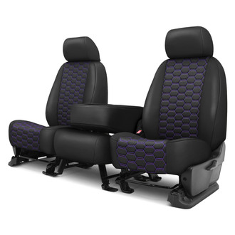 CalTrend® - Faux Leather Hex Quilted 1st Row Black & Purple Stitching Custom Seat Covers