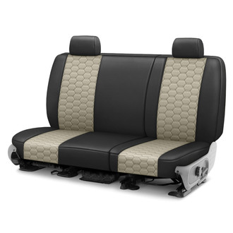 CalTrend® - Faux Leather Hex Quilted 2nd Row Black & Sandstone Custom Seat Covers