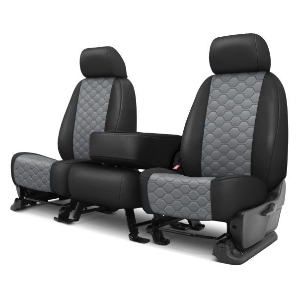  CalTrend® - Faux Leather Honeycomb Quilted 1st Row Black & Light Gray Custom Seat Covers