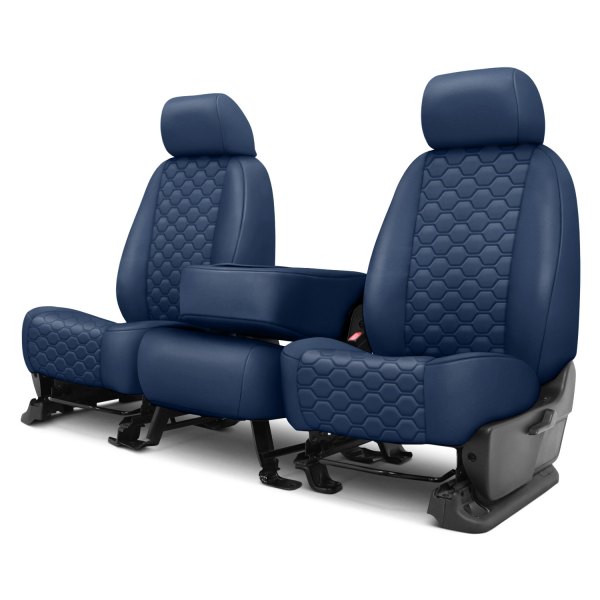  CalTrend® - Faux Leather Honeycomb Quilted 1st Row Blue Custom Seat Covers