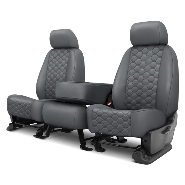  CalTrend® - Faux Leather Honeycomb Quilted 1st Row Charcoal Custom Seat Covers