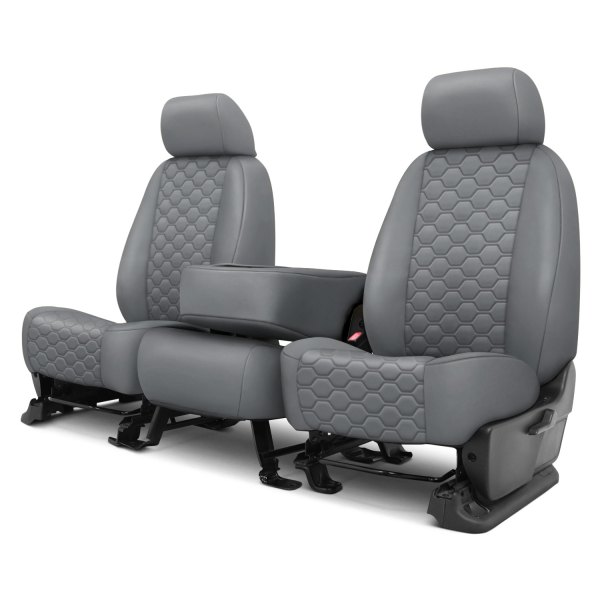 CalTrend® - Faux Leather Honeycomb Quilted 1st Row Light Gray Custom Seat Covers