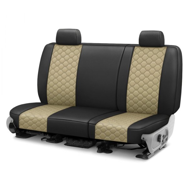  CalTrend® - Faux Leather Honeycomb Quilted 3rd Row Black & Beige Custom Seat Covers