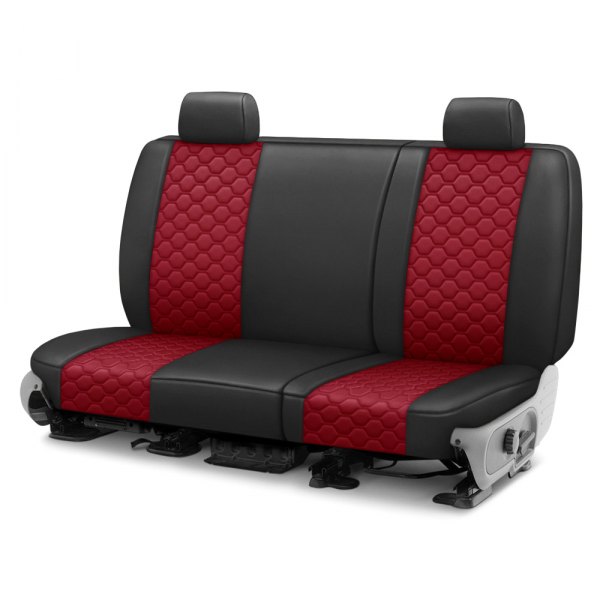  CalTrend® - Faux Leather Honeycomb Quilted 2nd Row Black & Red Custom Seat Covers