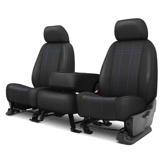 CalTrend® - Faux Leather Stretch Hex Quilted 1st Row Black & Blue Stitching Custom Seat Covers