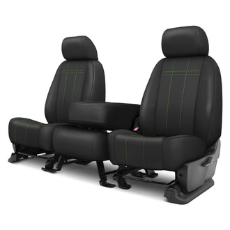 CalTrend® - Faux Leather Stretch Hex Quilted 1st Row Black & Green Stitching Custom Seat Covers