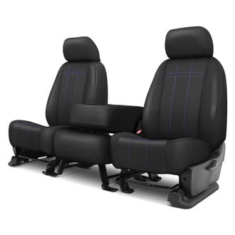 CalTrend® - Faux Leather Stretch Hex Quilted 1st Row Black & Purple Stitching Custom Seat Covers