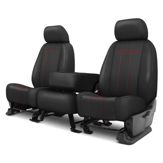 CalTrend® - Faux Leather Stretch Hex Quilted 1st Row Black & Red Stitching Custom Seat Covers