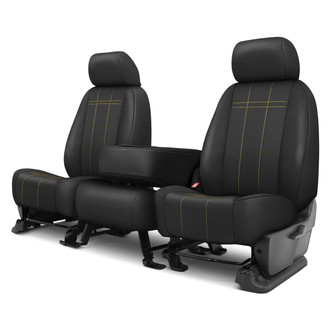 CalTrend® - Faux Leather Stretch Hex Quilted 1st Row Black & Yellow Stitching Custom Seat Covers