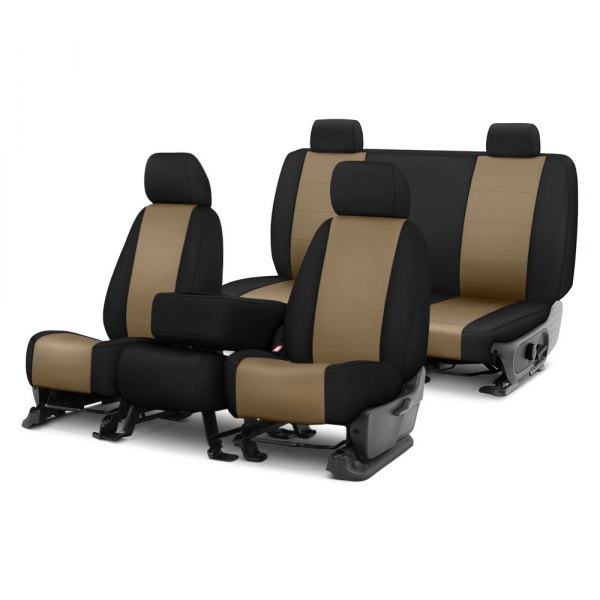  CalTrend® - I Can't Believe It's Not Leather Sport™ 1st Row Sandstone & Black Custom Seat Covers