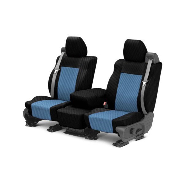  CalTrend® - Carbon Fiber 1st Row Black & Blue Custom Seat Covers