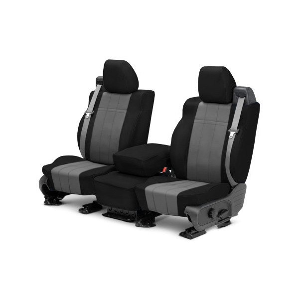  CalTrend® - I Can't Believe It's Not Leather™ 1st Row Black & Charcoal Custom Seat Covers
