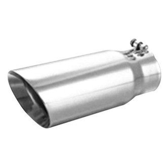 Thunderbolt® - Hi-Polished Round Rolled Edge Angle Cut Bolt-On Double-Wall Polished Exhaust Tip (4" Inlet, 5" Outlet, 12" Length)