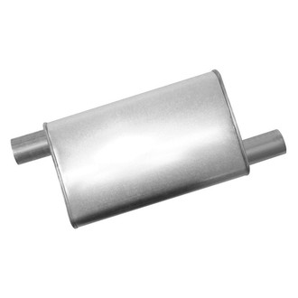 Thunderbolt® - Premium Full Size Stainless Steel Oval Gray Exhaust Muffler (2" Offset ID, 2" Offset OD, 15" Length)