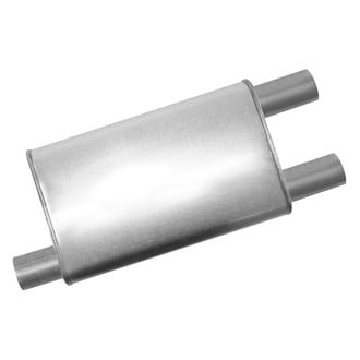 Thunderbolt® - Premium Full Size Stainless Steel Oval Gray Exhaust Muffler (1.875" Offset ID, 1.625" Dual OD, 17.75" Length)