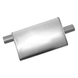 Thunderbolt® - Premium Turbo Stainless Steel Oval Gray Exhaust Muffler (2.5" Offset ID, 2.5" Center OD, 14" Length)