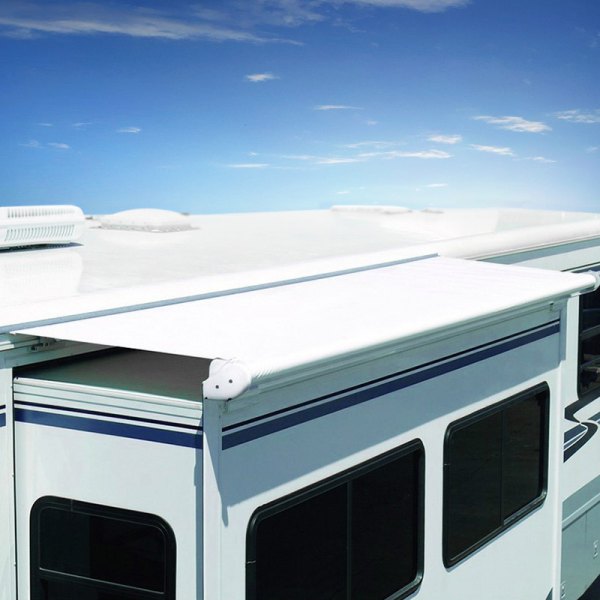 Carefree® - SOK III™ 153" White Vinyl Standard Slide-Out RV Awning with White Wind Deflector