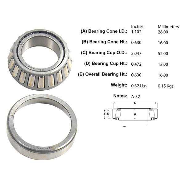 Centric® - C-Tek™ Front Passenger Side Inner Standard Wheel Bearing and Race Set