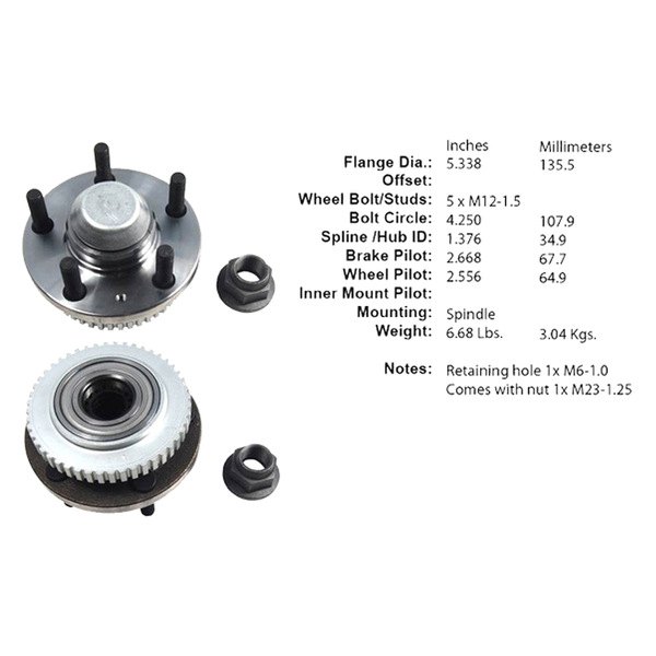 Centric® - C-Tek™ Front Driver Side Standard Non-Driven Wheel Bearing and Hub Assembly