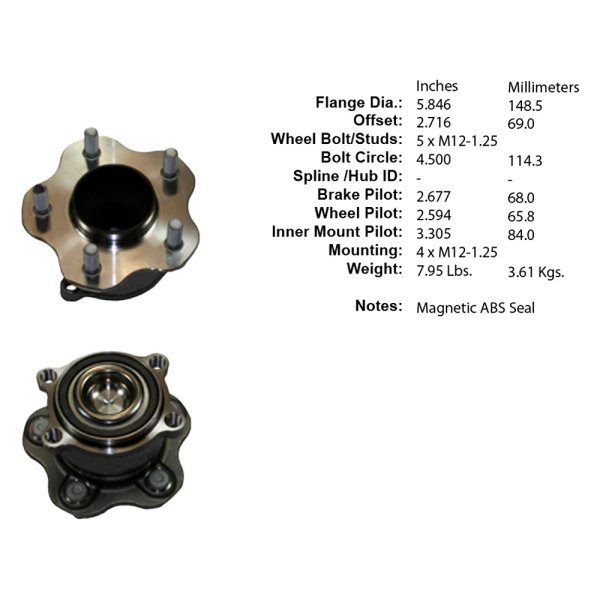 Centric® - Premium™ Rear Driver Side Non-Driven Wheel Bearing and Hub Assembly