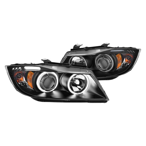 CG® - Black Halo Projector Headlights with Parking LEDs, BMW 3-Series