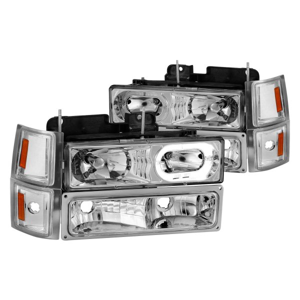 CG® - Chrome LED Halo Euro Headlights with Turn Signal/Parking and Corner Lights