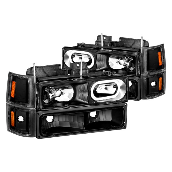 CG® - Black LED Halo Euro Headlights with Turn Signal/Parking and Corner Lights